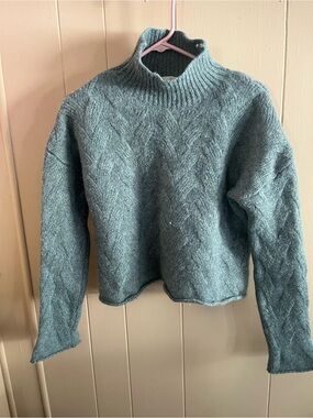 Cozy Mock Neck Cable Sweater in Teal